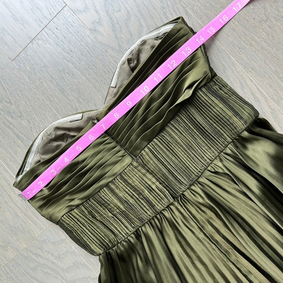 AMUR Pleated Strapless Belle Maxi Dress Satin Olive Green Sweetheart - Size 2 - Picture 14 of 16